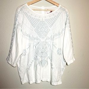 Johnny Was Button-back Geometric Embroidered Blouse S